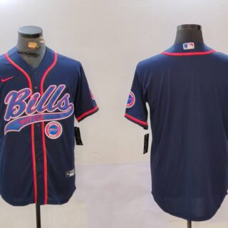Men's Buffalo Bills Blank Navy Team Cool Base Stitched Baseball Jersey