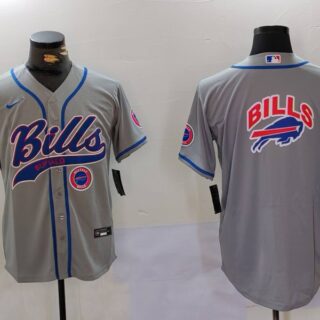 Men's Buffalo Bills Grey Team Big logo Cool Base Stitched Baseball Jersey