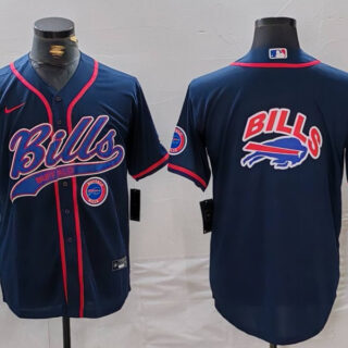 Men's Buffalo Bills Navy Team Big Logo With Patch Cool Base Stitched Baseball Jerseys