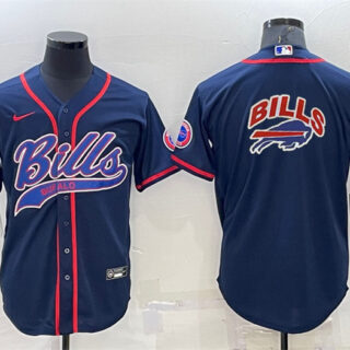 Men's Buffalo Bills Navy Team Big Logo With Patch Cool Base Stitched Baseball Jersey