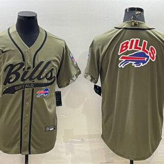 Men's Buffalo Bills Olive Salute To Service Team Big Logo Cool Base Stitched Baseball Jersey