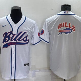 Men's Buffalo Bills White Team Big Logo With Patch Cool Base Stitched Baseball Jersey