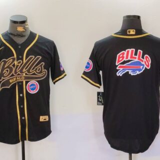 Men's Buffalo Bills big logo Black Cool Base Stitched Baseball Jersey