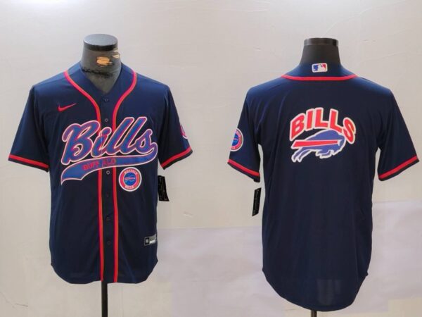 Men's Buffalo Bills big logo Navy Team Cool Base Stitched Baseball Jerseys