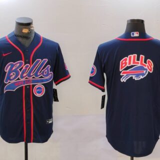 Men's Buffalo Bills big logo Navy Team Cool Base Stitched Baseball Jersey
