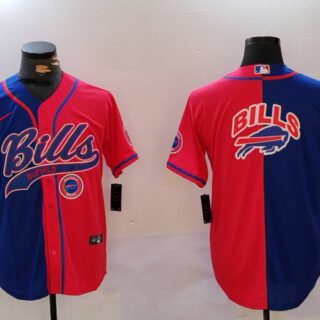 Men's Buffalo Bills big logo Red Blue Team Cool Base Stitched Baseball Jerseys