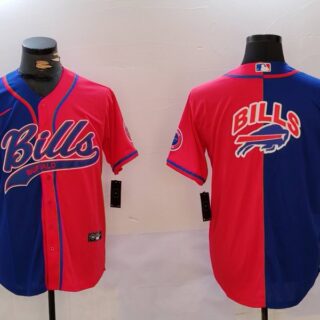 Men's Buffalo Bills big logo Red Blue Team Cool Base Stitched Baseball Jersey