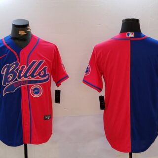 Men's Buffalo Bills blank Red Blue Team Cool Base Stitched Baseball Jersey