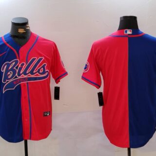 Men's Buffalo Bills blank Red Blue Team Cool Base Stitched Baseball Jerseys
