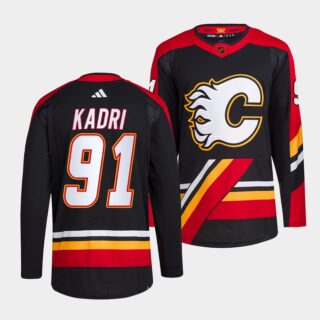 Men's Calgary Flames #91 Nazem Kadri Black 2022-23 Reverse Retro Stitched Jersey