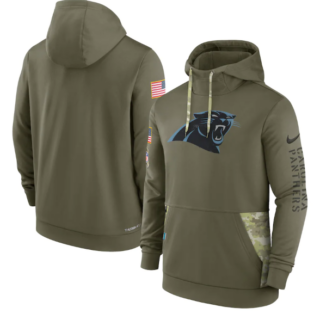 Men's Carolina Panthers 2022 Olive Salute To Service Therma Performance Pullover Hoodie