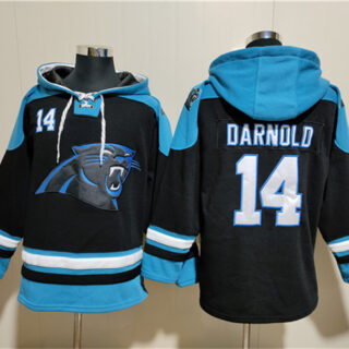 Men's Carolina Panthers #14 Sam Darnold Black Ageless Must-Have Lace-Up Pullover Hoodie