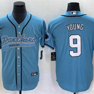 Men's Carolina Panthers #9 Bryce Young Blue With Patch Cool Base Stitched Baseball Jersey