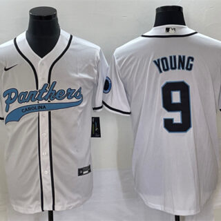 Men's Carolina Panthers #9 Bryce Young White With Patch Cool Base Stitched Baseball Jersey