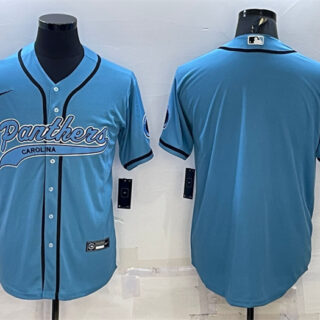 Men's Carolina Panthers Blank Blue With Patch Cool Base Stitched Baseball Jersey