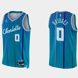 Men's Charlotte Hornets #0 Miles Bridges 2021 22 Blue 75th Anniversary City Edition Stitched Basketball Jersey