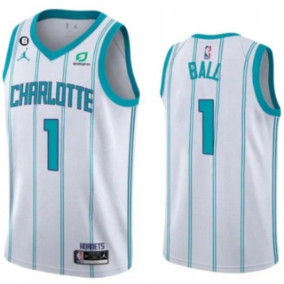 Men's Charlotte Hornets #1 LaMelo Ball White No.6 Patch Stitched Basketball Jersey