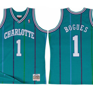 Men's Charlotte Hornets #1 Muggsy Bogues Aqua Throwback Stitched Jersey