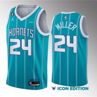 Men's Charlotte Hornets #24 Brandon Miller Teal 2022 23 Draft Icon Edition With NO.6 Patch Stitched Basketball Jersey