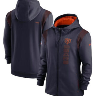 Men's Chicago Bears 2021 Navy Sideline Team Performance Full-Zip Hoodie