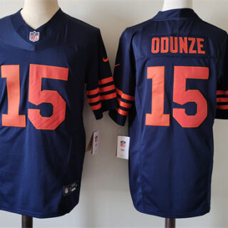Men's Chicago Bears #15 Rome Odunze Navy 2024 Draft Color Rush F.U.S.E. Vapor Stitched Football Jersey