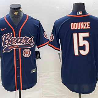 Men's Chicago Bears #15 Rome Odunze Navy With Patch Cool Base Stitched Baseball Jersey