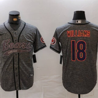 Men's Chicago Bears #18 Caleb Williams Grey With Patch Cool Base Stitched Baseball Jersey