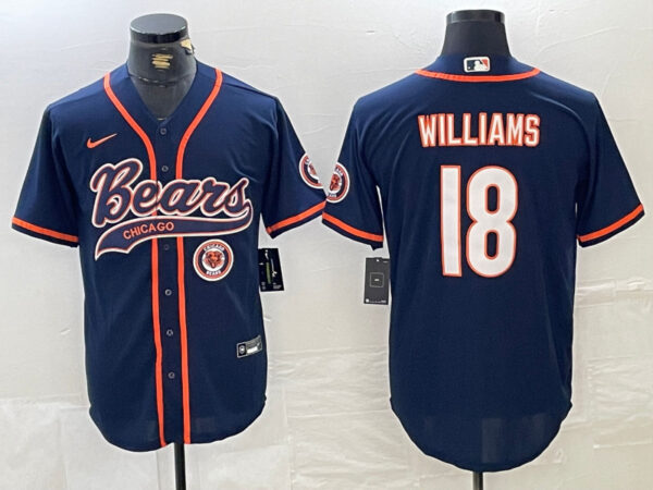 Men's Chicago Bears #18 Caleb Williams Navy With Patch Cool Base Stitched Baseball Jersey