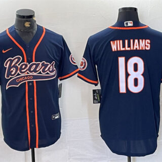 Men's Chicago Bears #18 Caleb Williams Navy With Patch Cool Base Stitched Baseball Jersey