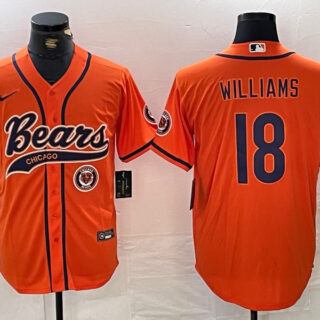 Men's Chicago Bears #18 Caleb Williams Orange With Patch Cool Base Stitched Baseball Jersey