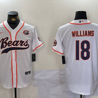 Men's Chicago Bears #18 Caleb Williams White With Patch Cool Base Stitched Baseball Jersey