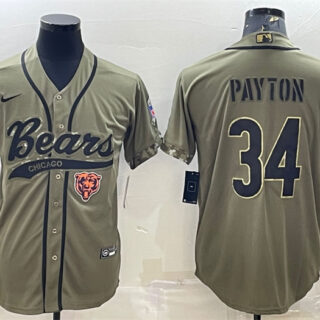 Men's Chicago Bears #34 Walter Payton Olive 2022 Salute To Service Cool Base Stitched Baseball Jersey
