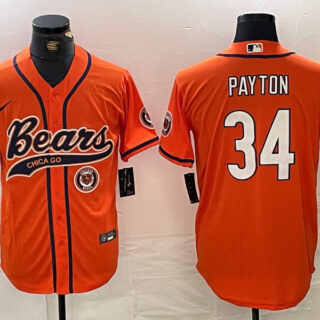 Men's Chicago Bears #34 Walter Payton Orange With Patch Cool Base Stitched Baseball Jersey