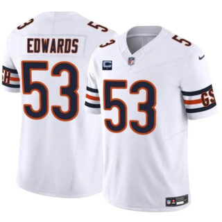 Men's Chicago Bears #53 T.J. Edwards White 2024 F.U.S.E. With 1-Star C Patch Vapor Untouchable Limited Stitched Football Jersey