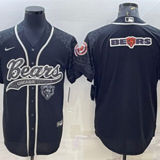 Men's Chicago Bears Black Reflective Team Big Logo With Patch Cool Base Stitched Baseball Jersey