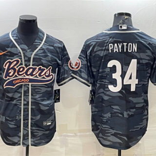 Men's Chicago Bears Blank #34 Walter Payton Grey Camo With Patch Cool Base Stitched Baseball Jersey