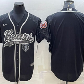 Men's Chicago Bears Blank Black Reflective With Patch Cool Base Stitched Baseball Jersey