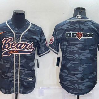 Men's Chicago Bears Grey Camo Team Big Logo With Patch Cool Base Stitched Baseball Jersey