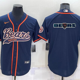 Men's Chicago Bears Navy Team Big Logo With Patch Cool Base Stitched Baseball Jersey