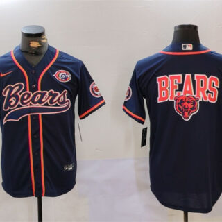 Men's Chicago Bears Navy Team Big Logo With Patch Cool Base Stitched Baseball Jersey