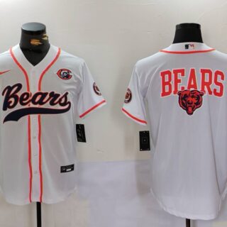 Men's Chicago Bears White Team Big Logo With Patch Cool Base Stitched Baseball Jerseys