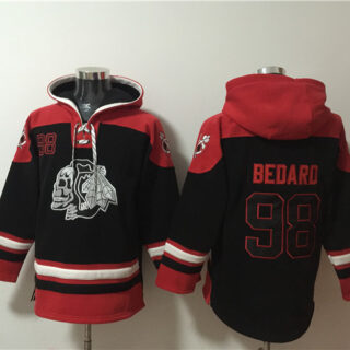 Men's Chicago Blackhawks #98 Connor Bedard Black Lace-Up Pullover Hoodie