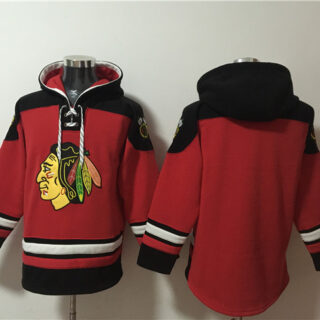 Men's Chicago Blackhawks Blank Red Lace-Up Pullover Hoodie