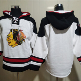 Men's Chicago Blackhawks Blank White Ageless Must-Have Lace-Up Pullover Hoodie