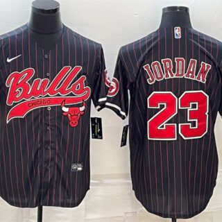 Men's Chicago Bulls #23 Michael Jordan Black With Patch Cool Base Stitched Baseball Jersey