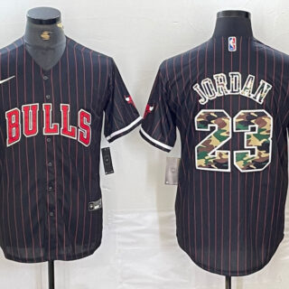 Men's Chicago Bulls #23 Michael Jordan Gray Camo Cool Base Stitched Baseball Jersey 5