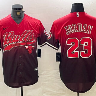 Men's Chicago Bulls #23 Michael Jordan Red Black With Patch Cool Base Stitched Baseball Jerseys