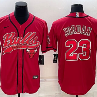 Men's Chicago Bulls #23 Michael Jordan Red With Patch Cool Base Stitched Baseball Jersey