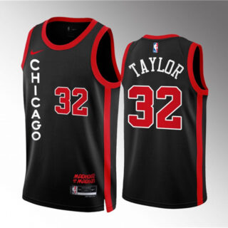 Men's Chicago Bulls #32 Justin Lewis Black 2023 24 City Edition Stitched Basketball Jersey