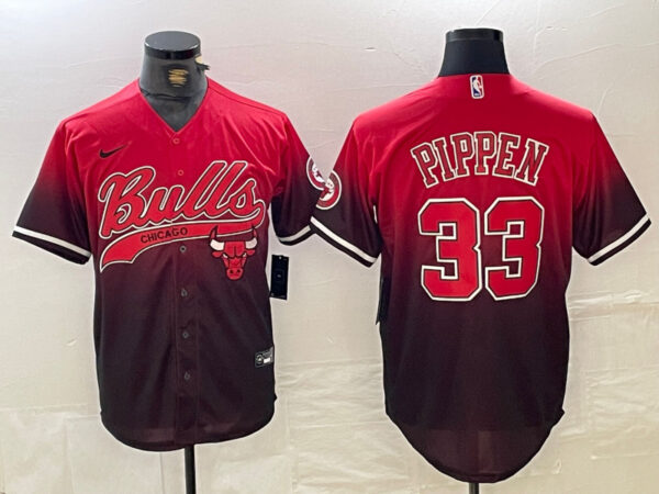 Men's Chicago Bulls #33 Scottie Pippen Red Black With Patch Cool Base Stitched Baseball Jerseys